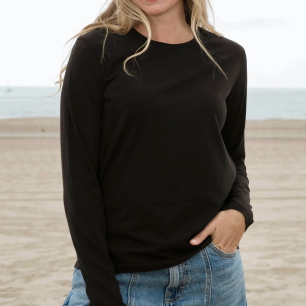 Majestic Filatures French Terry Long Sleeve Crew Neck Rounded Hem Sweatshirt